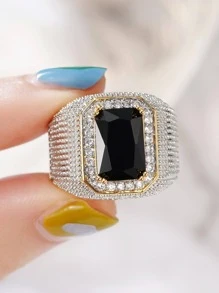 1枚镶嵌立方氧化锆的迷人戒指，适合作为情人节礼物、结婚礼物、订婚礼物、周年纪念礼物、女士派对首饰。 - 黑色 - 查看 6