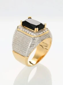 1枚镶嵌立方氧化锆的迷人戒指，适合作为情人节礼物、结婚礼物、订婚礼物、周年纪念礼物、女士派对首饰。 - 黑色 - 查看 3