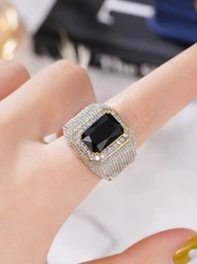 1枚镶嵌立方氧化锆的迷人戒指，适合作为情人节礼物、结婚礼物、订婚礼物、周年纪念礼物、女士派对首饰。 - 黑色 - 查看 7