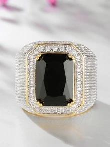 1枚镶嵌立方氧化锆的迷人戒指，适合作为情人节礼物、结婚礼物、订婚礼物、周年纪念礼物、女士派对首饰。 - 黑色 - 查看 1