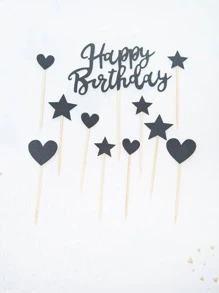 11入組心和星形裝飾蛋糕裝飾 - 黑色 - 查看 3