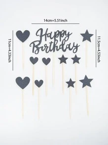 11入組心和星形裝飾蛋糕裝飾 - 黑色 - 查看 2