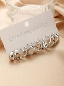 6對/套極簡圓耳環 - 銀色 - 查看 1