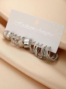 6對/套極簡圓耳環 - 銀色 - 查看 2