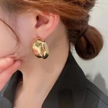 Oval Stud Earrings - Gold - View 4