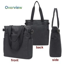 Women's Canvas Book Tote Bag with Pockets Zipper for Library School Work Small Handbag Purse, Small Size - màu đen - Xem 4