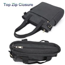 Women's Canvas Book Tote Bag with Pockets Zipper for Library School Work Small Handbag Purse, Small Size - màu đen - Xem 3