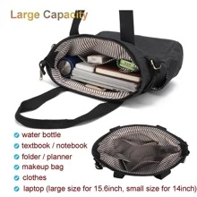 Women's Canvas Book Tote Bag with Pockets Zipper for Library School Work Small Handbag Purse, Small Size - màu đen - Xem 2