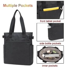 Women's Canvas Book Tote Bag with Pockets Zipper for Library School Work Small Handbag Purse, Small Size - màu đen - Xem 5