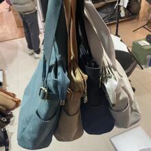 Women's Canvas Book Tote Bag with Pockets Zipper for Library School Work Small Handbag Purse, Small Size - màu đen - Xem 7