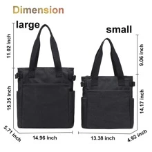 Women's Canvas Book Tote Bag with Pockets Zipper for Library School Work Small Handbag Purse, Small Size - màu đen - Xem 6