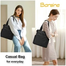 Women's Canvas Book Tote Bag with Pockets Zipper for Library School Work Small Handbag Purse, Small Size - màu đen - Xem 8