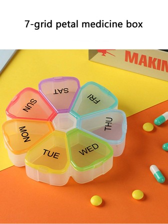 一周七天藥盒便攜7格藥片、藥片、保健產品、分裝藥盒、花瓣形狀藥盒