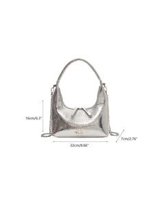 Bolso hobo plata con cadena PU con cremallera - Plateado - Ver 7