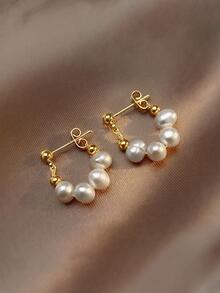 人造珍珠裝飾耳環 - 彩色 - 查看 2