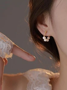 人造珍珠裝飾耳環 - 彩色 - 查看 1