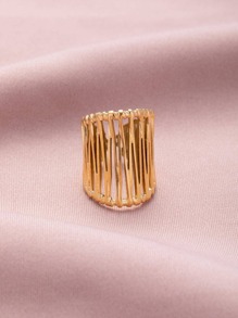 1pc Fashionable 14k Gold Plated Dopamine Stainless Steel Baroque Style Wide Face Ring With Open End, Ideal For Women's Daily Wear Gifts - Yellow Gold - View 2