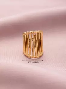 1pc Fashionable 14k Gold Plated Dopamine Stainless Steel Baroque Style Wide Face Ring With Open End, Ideal For Women's Daily Wear Gifts - Yellow Gold - View 5