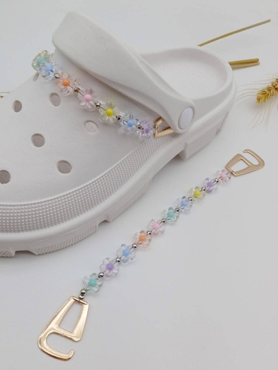 1pair Color Block Flower Decor Chain Shoe Decorations, Stylish Shoe Decorations For Clogs