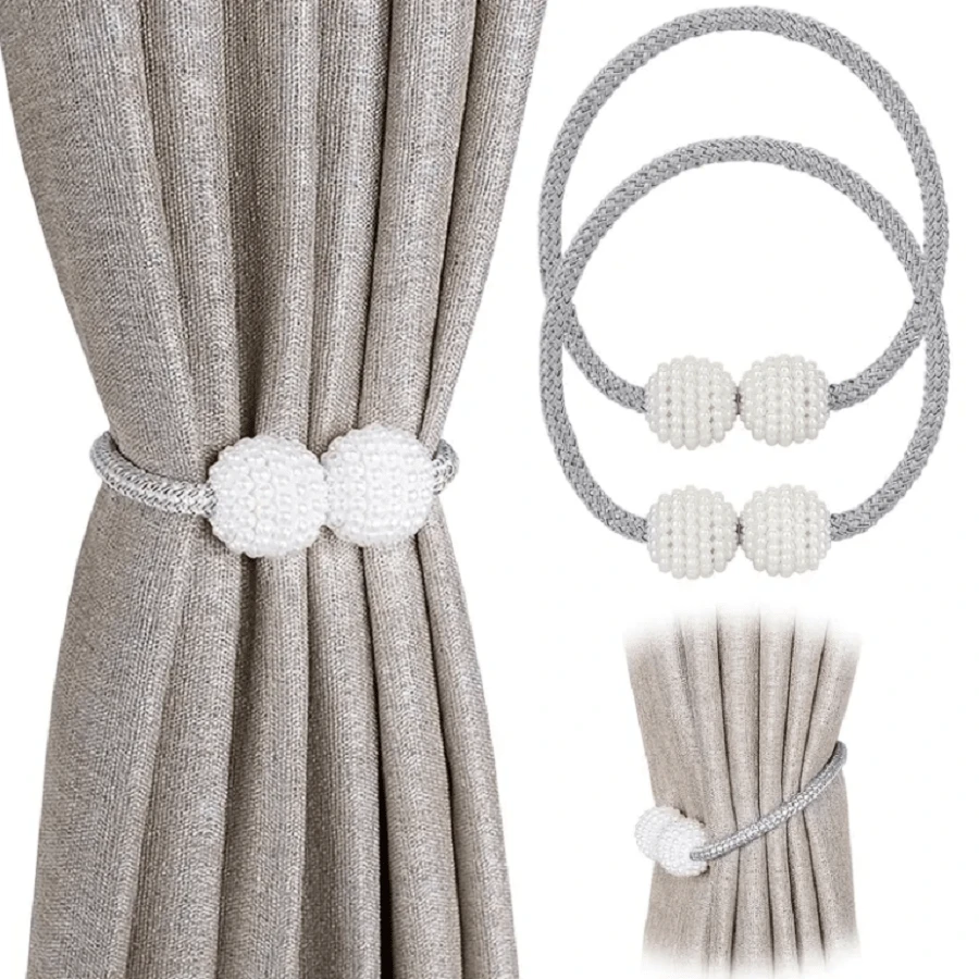 2pcs Magnetic Curtain Tiebacks, Window Tieback Holder Decorative Rope Fixer Classic Tie Design For Home Office - Grey - View 1