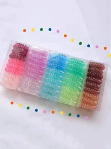 45入組女士素色休閒線圈髮繩適用於日常生活 - 彩色 - 查看 1