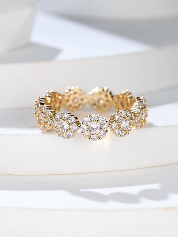 Vanel خاتم براقة زخرفة مكعب زركونيا للنساء الزخرفة اليومية قطعة واحدة