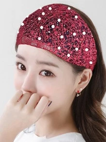 空心鏤空頭帶配飾珠子,寬邊壓頭髮,遮蓋白髮,女式發帶配件 - 紅色 - 查看 1
