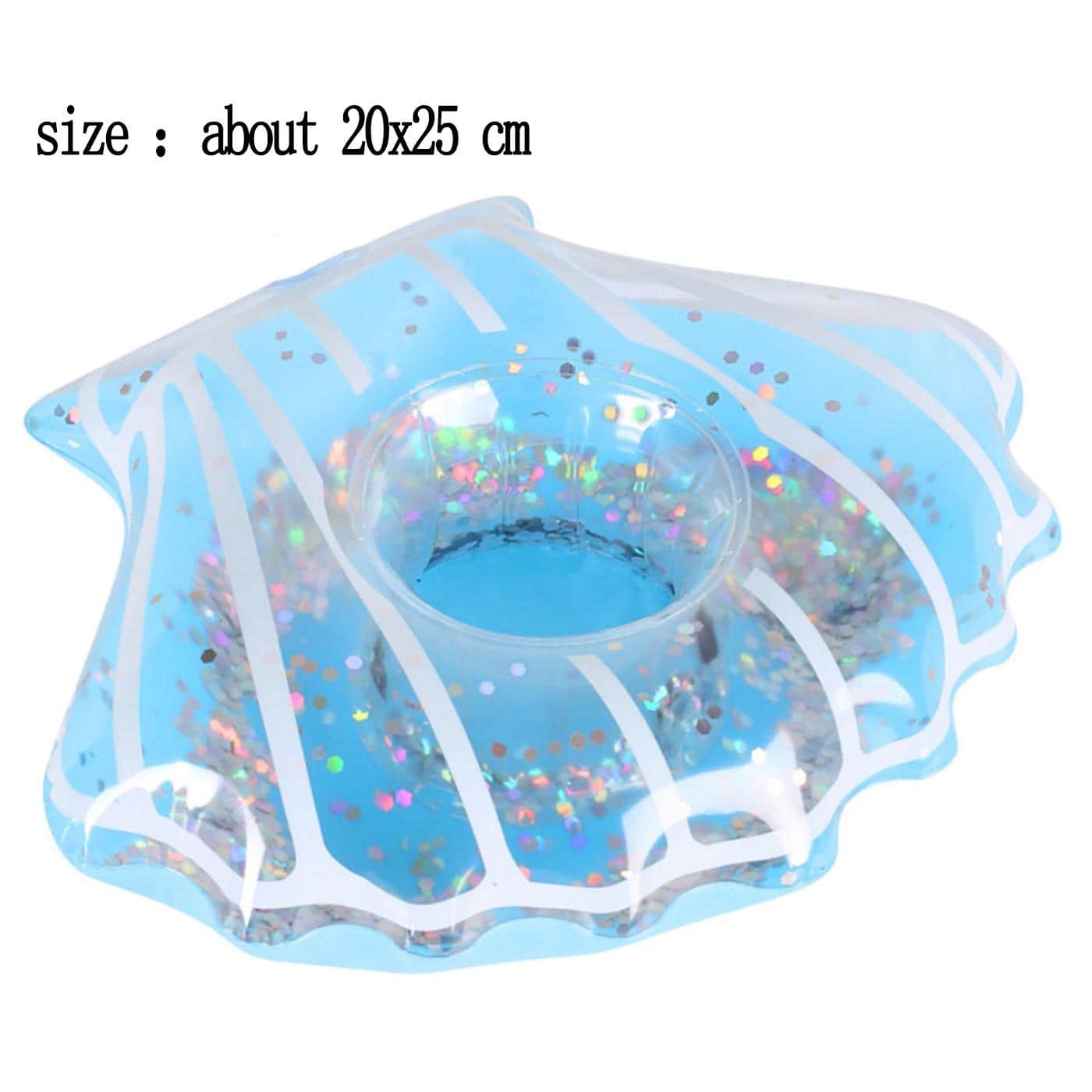 1pc Inflatable Sequin Shell Drink Holder, PVC Cup Coaster For Water Party, Beach - Baby Blue - View 2