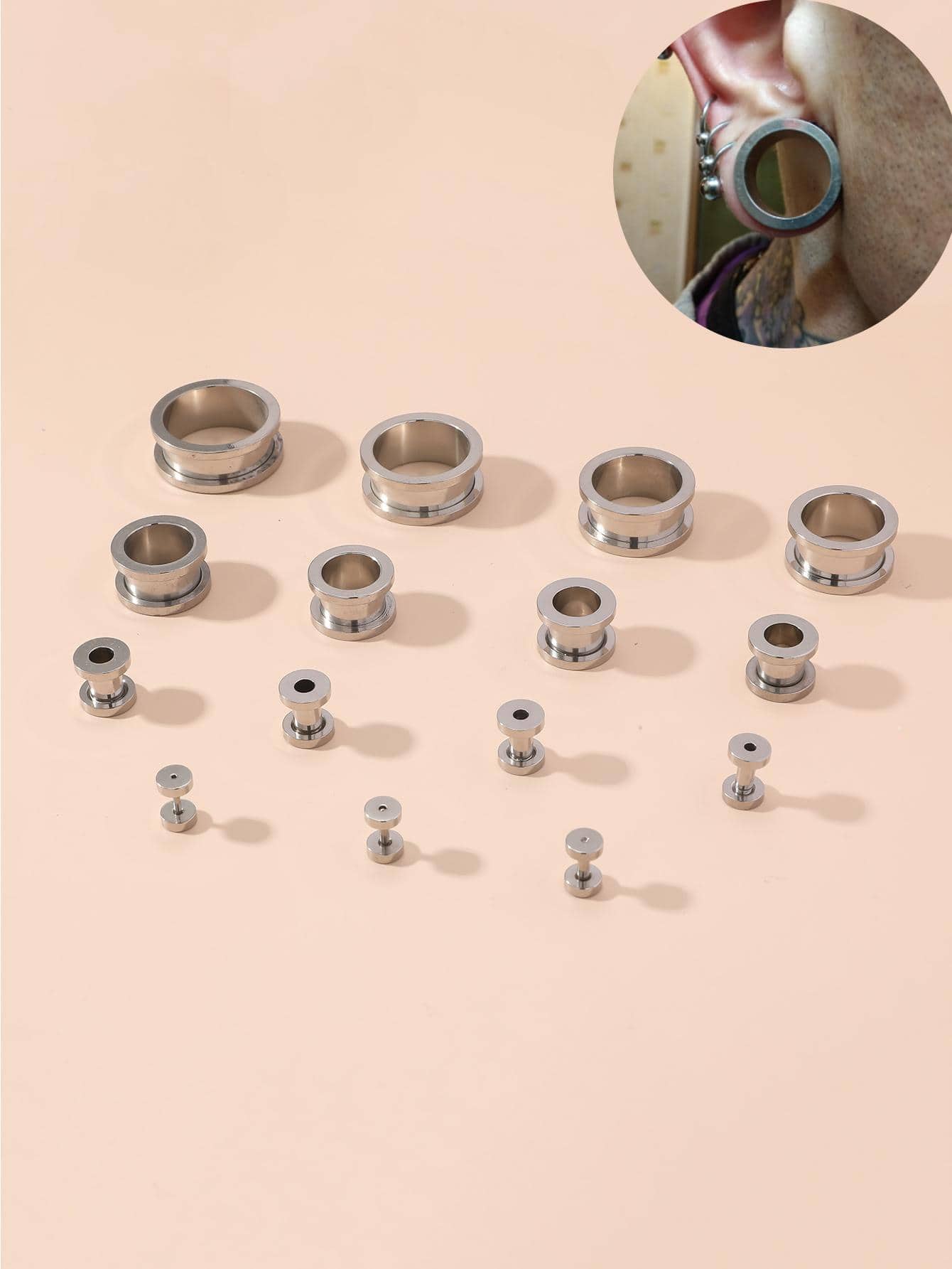 1入組不銹鋼插頭，適合日常裝飾，打造時尚外觀 - 銀色 - 查看 1