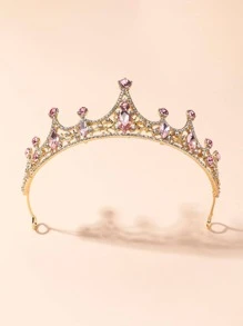 1pc Women Rhinestone Decor Crown Design Glamorous Bridal Headband For Wedding Party - Gold - View 1