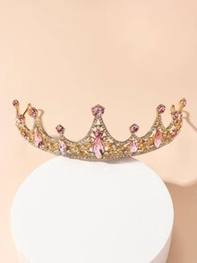 1pc Women Rhinestone Decor Crown Design Glamorous Bridal Headband For Wedding Party - Gold - View 2
