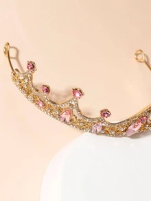 1pc Women Rhinestone Decor Crown Design Glamorous Bridal Headband For Wedding Party - Gold - View 3