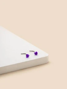 2 chiếc/1 chiếc Nhẫn mũi hình trái tim bằng thép không gỉ Zirconia tối giản dành cho nữ, Quà tặng tiệc quyến rũ [Lưu ý: Có sẵn đơn vị duy nhất] - Màu tím - Xem 3
