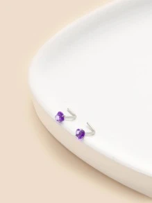 2 chiếc/1 chiếc Nhẫn mũi hình trái tim bằng thép không gỉ Zirconia tối giản dành cho nữ, Quà tặng tiệc quyến rũ [Lưu ý: Có sẵn đơn vị duy nhất] - Màu tím - Xem 6