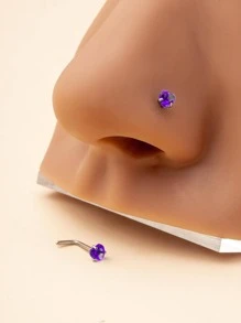 2 chiếc/1 chiếc Nhẫn mũi hình trái tim bằng thép không gỉ Zirconia tối giản dành cho nữ, Quà tặng tiệc quyến rũ [Lưu ý: Có sẵn đơn vị duy nhất] - Màu tím - Xem 2