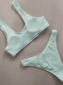 Plain Scoop Neck Bikini Set For Summer Beach - Mint Green - View 3