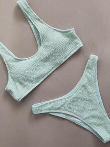 Plain Scoop Neck Bikini Set For Summer Beach - Mint Green - View 1