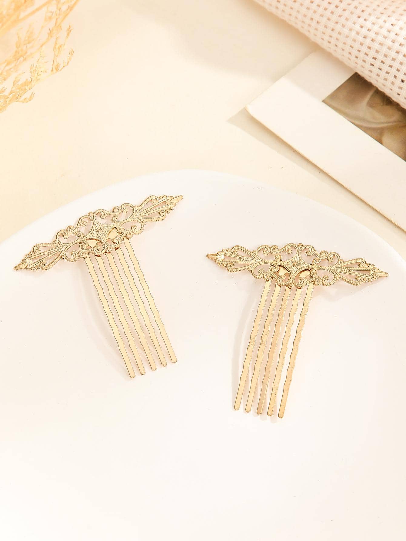 2入組翅膀裝飾髮夾 - 金色 - 查看 1