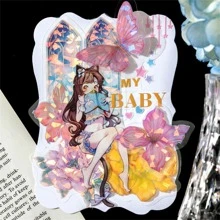 20pcs Holographic Crystal Pattern Assorted Sticker, Creative Multi-Purpose Sticker For DIY Craft, Scrapbooking Back To School - Pink - View 4