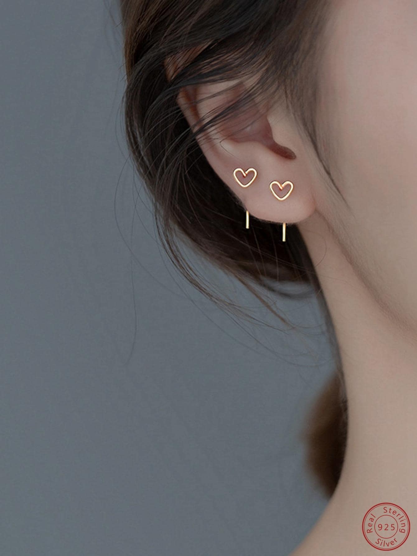 Pendientes con adorno de corazón plata esterlina - Dorado - Ver 1