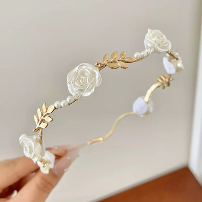 Flower & Faux Pearl Decor Headband Elegant,Gold Head Piece,Hairband,Hair Hoop Headbands Hair Accessories Head Accessories