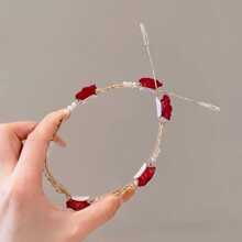 花朵和仿珍珠装饰发箍，优雅金色头饰，发箍，发圈，发饰，头饰 - 白色 - 查看 3