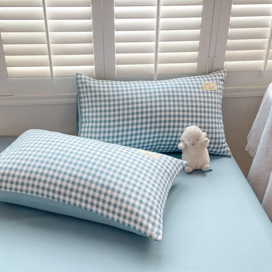 2入組格子圖案枕套不附帶枕芯 - 藍色 - 查看 1