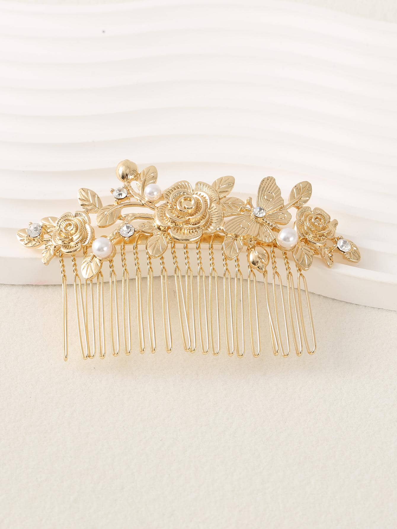 Lược cài tóc đính ngọc trai giả và bướm, lược cài tóc thanh lịch kiểu vương miện, lược cài tóc lệch bên, lược cài hoa, phụ kiện tóc cưới, phụ kiện đội đầu, phụ kiện tóc cho nữ, phụ kiện tóc cô dâu, phụ kiện tóc phù dâu. - Vàng - Xem 1