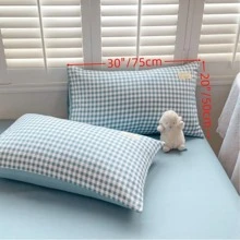 2入組格子圖案枕套不附帶枕芯 - 藍色 - 查看 2