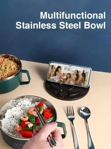 Cuenco Multifuncional Para Fideos Instantáneos De Acero Inoxidable, Cuenco Para Fideos Instantáneos De Gran Capacidad Con Tapa, Cubiertos Portátiles De Doble Propósito Con Tapa A Prueba De Quemaduras, Lonchera Para Estudiantes - Verde Oscuro - Ver 2