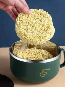 Cuenco Multifuncional Para Fideos Instantáneos De Acero Inoxidable, Cuenco Para Fideos Instantáneos De Gran Capacidad Con Tapa, Cubiertos Portátiles De Doble Propósito Con Tapa A Prueba De Quemaduras, Lonchera Para Estudiantes - Verde Oscuro - Ver 4
