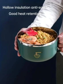 Cuenco Multifuncional Para Fideos Instantáneos De Acero Inoxidable, Cuenco Para Fideos Instantáneos De Gran Capacidad Con Tapa, Cubiertos Portátiles De Doble Propósito Con Tapa A Prueba De Quemaduras, Lonchera Para Estudiantes - Verde Oscuro - Ver 6