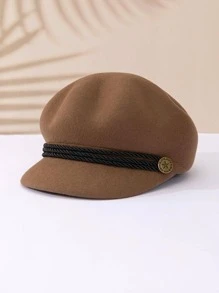 1pc Ladies' Camel Colored Wool Beret With Star Shaped Button And Thick Rope Detailing, Simple And Cute, All-match In Winter - Camel - View 1