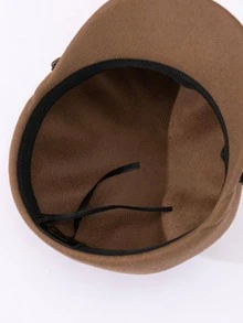 1pc Ladies' Camel Colored Wool Beret With Star Shaped Button And Thick Rope Detailing, Simple And Cute, All-match In Winter - Camel - View 4